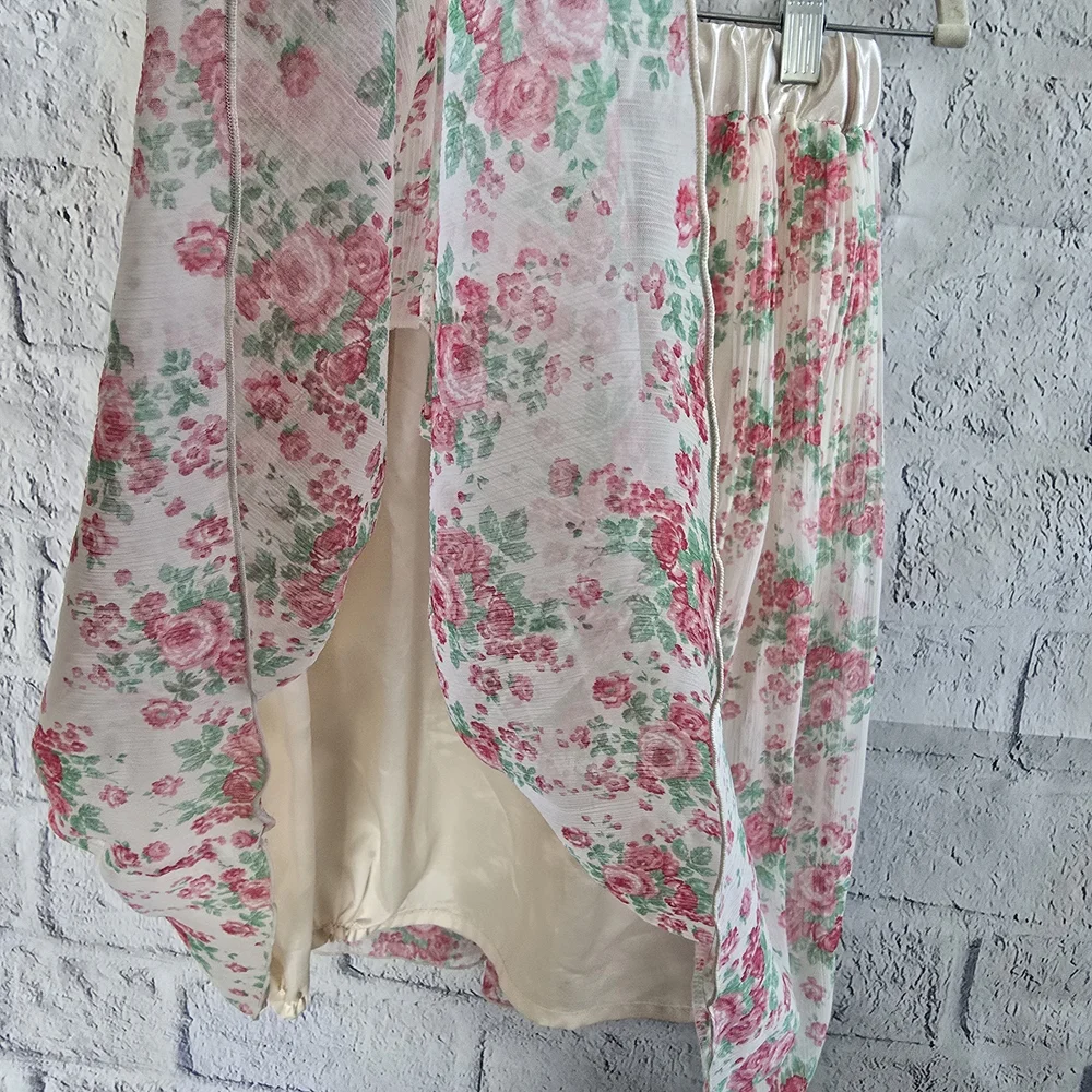 Unique Floral Pink Romantic Coquette Pleated Skirt